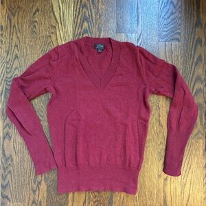 J. Crew Burgundy Cashmere Fitted V-Neck Sweater